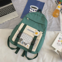 小清新书包女初中生中学生韩版原宿ulzzang大容量2021新款双肩包 绿色不加挂件熊