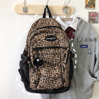 韩国ins豹纹双肩包女2021新款百搭大容量休闲旅行背包潮学生书包 棕色 送小煤球挂件