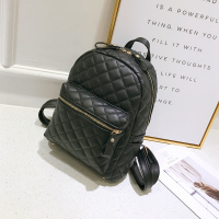 ins超火的双肩包女韩版2021新款时尚百搭女士背包软皮中学生书包 黑色