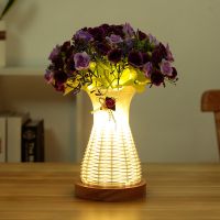 创意实木玫瑰花灯护眼温馨小夜灯装饰婚庆卧室床头灯简约喂奶台灯 梅花口实木底座+三束紫色玫瑰 按钮开关