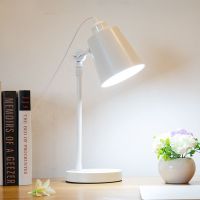 北欧护眼书桌笔筒台灯学生学习宿舍办公卧室 ins少女无频闪床头灯 白色(普通灯泡) 按钮开关(拍下送笔筒)