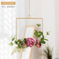 北欧风墙壁挂件创意房间卧室内餐厅墙上墙面装饰品家居客厅挂墙花 方形玫红茶花