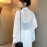 夏季防晒衬衫女长袖2021新款韩版宽松雪纺开衫衬衣外套空调衫外搭 象牙白 XL 128-145斤