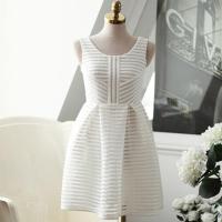 夏季新款韩版连衣裙蓬蓬裙收腰裙无袖背心裙气质小黑裙子女学生夏 白色 S