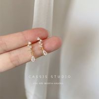 法式碎钻水滴精致锆石小耳钉2021年长款星空点点钻水滴吊坠耳环 金色一对