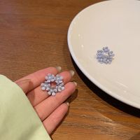 早春花朵珍珠耳环2021年新款潮耳夹女无耳洞耳饰气质高级大气耳钉 软糯紫圆环花朵耳钉