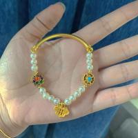 [不掉色不过敏]原创设计越南沙金弯管和田白玉松石配饰手链手串 弯管珍珠手串款二