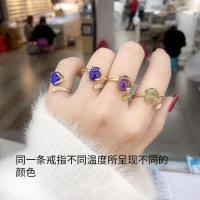 2021女潮ins新款温变石钛钢狐狸貔貅椭圆石戒指简约百搭变色饰品 变色开口狐狸戒指