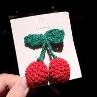 日系软妹樱桃夹子头饰发夹手工编织水果边夹鸭嘴夹可爱毛线发卡女 手工立体樱桃发夹1个