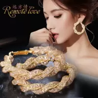 远方情高级感网状仿水晶耳圈女新款韩版时尚麻花几何耳环耳饰E237 高级感防水晶网状麻花耳圈 金色