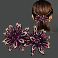 优雅水钻头饰发夹三齿夹鸭嘴夹弹簧夹盘头发夹子发卡成人抓夹顶夹 大号FJ018粉色弹簧夹