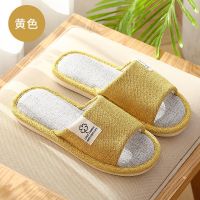新疆棉亚麻拖鞋男士室内居家情侣防臭防滑四季秋冬静音棉麻拖鞋女 黄色[简约款] 36-37适合35-36脚穿