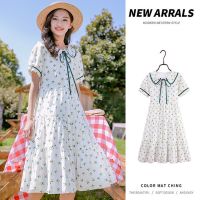 少女连衣裙2021夏季学院风小清新初高中学生娃娃领中长款过膝盖裙 白色 S (80-95斤左右)