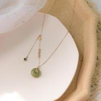 14k包金和田玉珠项链女平安扣吊坠锁骨链玉石小众设计感ins冷淡风 和田玉(青玉款)