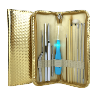 挖耳勺掏耳神器儿童发光耳勺宝宝掏耳朵挖耳朵镊子屎工具套装带灯 金色网格12件套