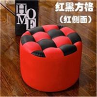 实木换鞋凳创意小凳子化妆凳儿童皮凳茶几凳小皮墩子脚凳沙发凳 红黑 20厘米高