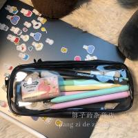 透明笔袋ins日系女生韩版简约大容量高颜值学生pvc可爱小熊收纳袋 黑色笔袋[无贴纸] 单个[关注小礼物]