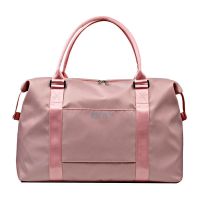 旅行包女大容量手提包短途出差行李包便携轻便待产收纳袋子健身包 粉色普通版[无肩带] 中号
