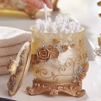 欧式棉签盒牙签筒棉花棒盒棉签盒化妆棉收纳盒高档自动按压牙签盒 玫瑰爱人棉签盒