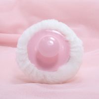 新生儿散粉婴儿粉扑塑料头宝宝爽身粉 痱子爽身粉干粉扑手柄工具 带柄长毛绒粉色二个装