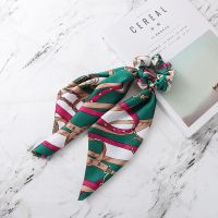 韩版大肠圈飘带发圈流苏马尾方巾头饰百搭扎头发发绳多功能发带 链条绿色