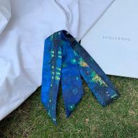 复古百搭印花格纹领巾绑发带百搭实用宽边长条围巾腰带包包装饰 罗纳河的星夜