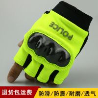 特勤荧光绿半指手套荧光黄荧光黑碳纤维壳户外摩托车骑行手套铁骑 荧光绿 L