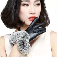 情侣皮手套男女冬季骑行加绒加厚保暖防风防水触屏户外摩托车保暖 女士光面毛口(送女士口罩)