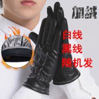 手套男冬骑车加绒加厚保暖学生皮手套女骑行摩托车防水触屏棉手套 拉筋3线加绒款[无口罩]