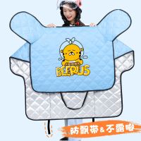 电动车挡风被夏季防雨防晒摩托电瓶电车防晒罩防水隔热秋夏季 [萌萌烫画+口袋+防飘带]-虎宝宝