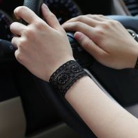 夏季遮疤纹身蕾丝护腕女薄款弹力透气短款手腕套时尚遮阳防晒手套 黑色(长度3.5cm)