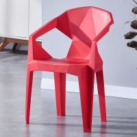 简约家用塑料靠背椅加厚大排档户外休闲餐椅夜市餐桌椅扶手沙滩椅 中国红 100把以上5.3斤子