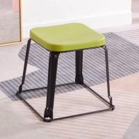 凳子家用现代简约圆凳塑料方凳加厚铁艺套凳餐桌凳化妆收纳钢筋凳 中号凳 绿塑料
