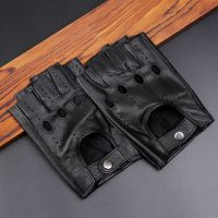 鹿皮半指手套男春秋骑行防滑开车摩托车户外训练战术半截真皮手套 山羊皮-黑色 S(掌围20.5cm-21.5cm)