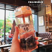 韩国创意情侣塑料杯户外随手杯子学生数字简约摇摇杯防漏便携杯子 杏色 摇摇杯-400ml