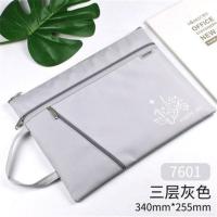 三层A4手提帆布文件袋学生小清新资料包防水大容量文具收纳档案袋 7601/三层文件袋/灰色