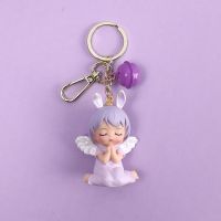 紫色天使女孩钥匙扣链可爱卡通个性diy学生礼物钥匙圈挂饰包挂件 紫色安妮宝贝基础款(小号)