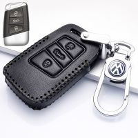 19-21款大众全新迈腾钥匙包B8蔚揽cc汽车钥匙保护真皮套改装壳扣 压印黑线(单套+车标金属扣) 大众C款智能3键