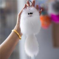 韩版真狐狸毛小狐狸包包挂件汽车钥匙扣女包挂饰可爱毛绒背包配件 白色 小号12-15cm