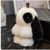 熊猫眼水貂毛装死兔挂件小兔子饰品包包钥匙扣毛绒挂件小号萌萌兔 黑色熊猫眼11CM