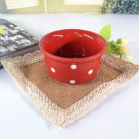 4个装4寸舒芙蕾陶瓷烤碗烘培蛋糕模具莫斯布丁杯甜品条纹圆形烤盅 红红火火4个装