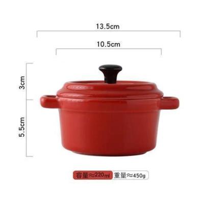 陶瓷可爱双耳带盖小汤盅家用创意蒸蛋羹碗隔水炖盅甜品烘焙烤箱碗 炖盅--红色
