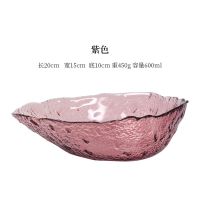 北欧ins创意玻璃水滴盘子家用水果沙拉甜品碗锤纹不规则餐具 紫色 20.5cm*15.5cm*5.7c