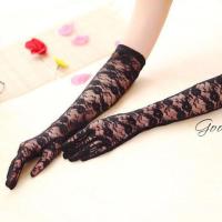 蕾丝长款全指手套女户外防晒开车冰袖分指手套薄庆典礼仪新娘手套 黑色 43CM中长款