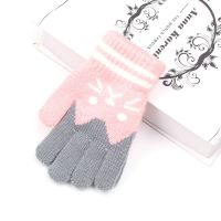 儿童小猫保暖手套时尚可爱学生五指保暖手套男女童防寒全指手套冬 [小号]小猫手套[粉色]