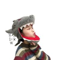 日系卡通可爱原宿毛绒鲨鱼头套同款绿色恐龙头套拍照道具 鲨鱼头套帽子