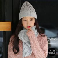 帽子围巾手套三件套女冬季学生韩版可爱毛线帽生日礼物保暖防寒帽 灰色[竖条两件套:帽子+围巾] 清仓处理[帽子+围巾+手套