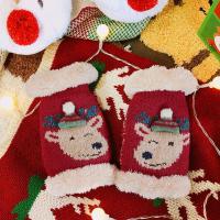 冬天情侣学生少女圣诞麋鹿加绒防寒骑车手套女保暖可爱手套挂脖男 红色帽子【半指手套】 均码