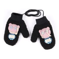 手套女冬天韩版可爱娃娃羊羔绒加绒加厚保暖骑车学生软妹挂脖防风 娃娃黑色