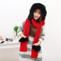 秋冬女保暖帽子围巾手套三件套韩版带毛毛帽子手套多件套三件一体 红色带毛三件套 默认